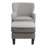Decadence Grey Fabric Chair & Footstool, Birchwood / Rubber Webbing, Rubberwood, Grey