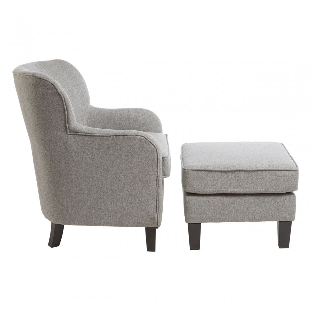 Decadence Grey Fabric Chair & Footstool, Birchwood / Rubber Webbing, Rubberwood, Grey