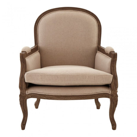Charles Beige Armchair, Cotton, Mahogany Wood, Grey