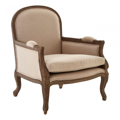 Charles Beige Armchair, Cotton, Mahogany Wood, Grey
