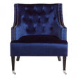 Darlington Blue Velvet Chair, Cotton Velvet / Rubber Webbing, Rubberwood, Wood, Blue