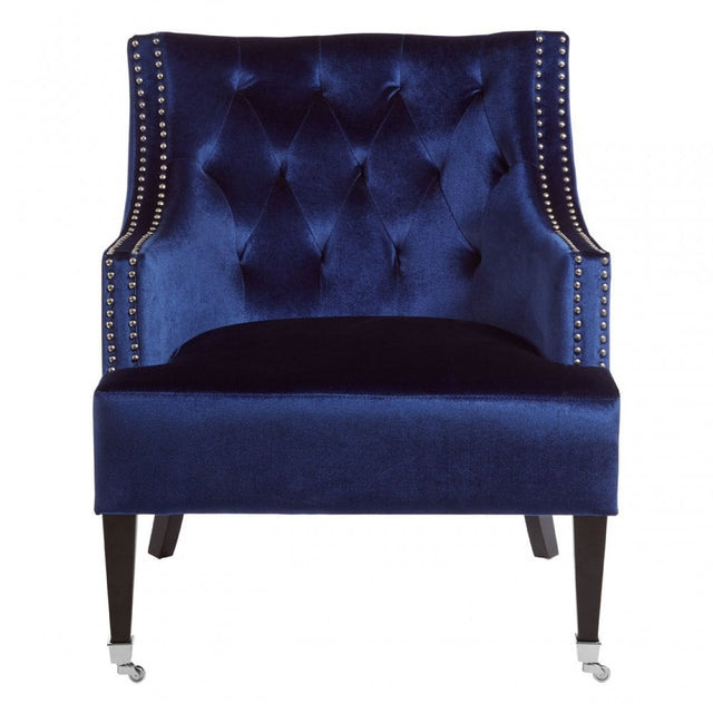 Darlington Blue Velvet Chair, Cotton Velvet / Rubber Webbing, Rubberwood, Wood, Blue