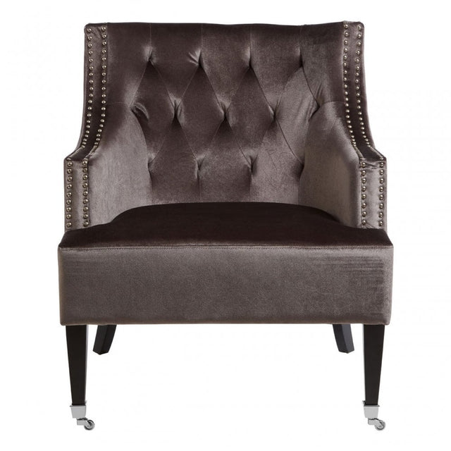 Darlington Grey Velvet Chair, Cotton Velvet / Rubber Webbing, Rubberwood, Wood, Grey