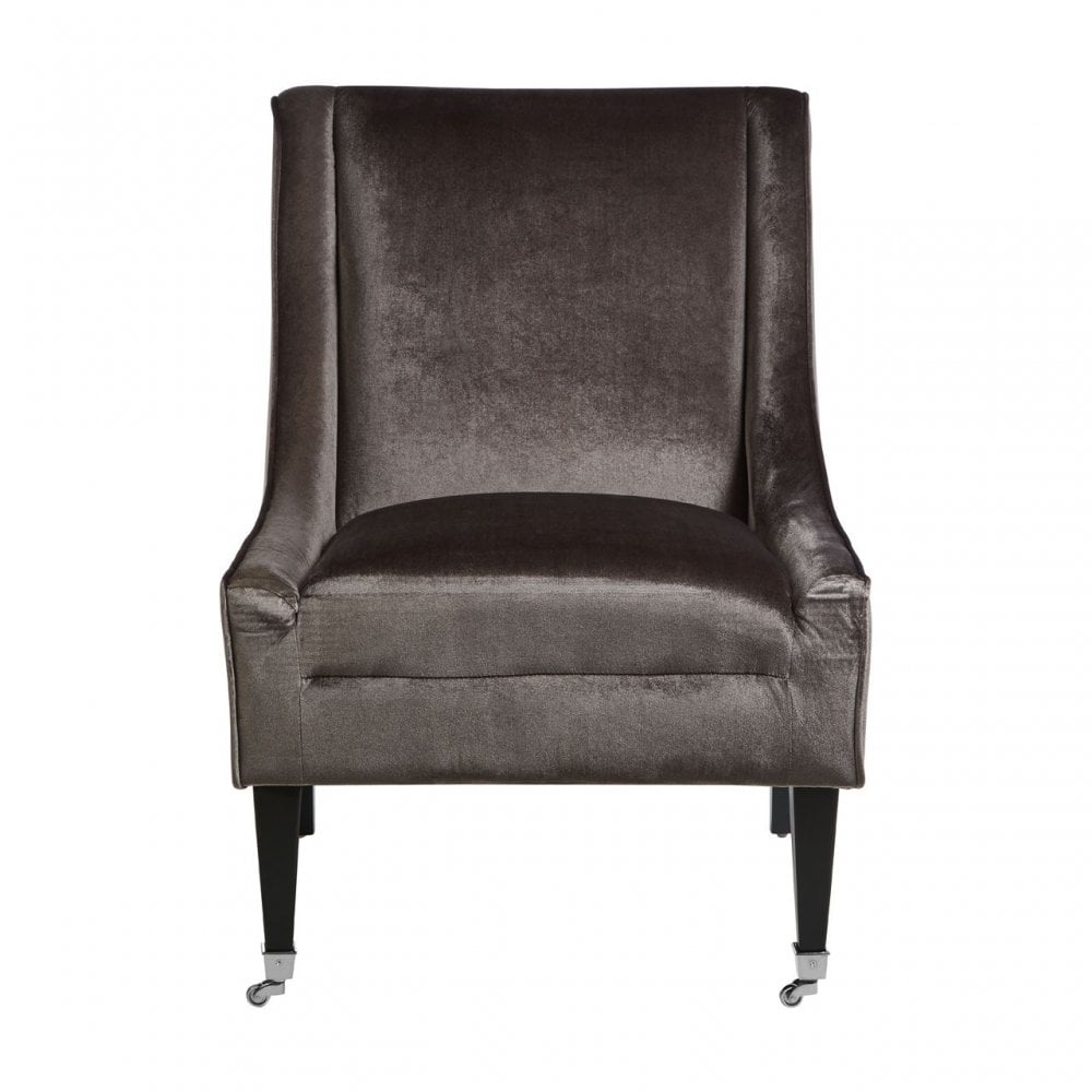 Downton Grey Velvet Chair, Birchwood, Cotton Velvet / Rubber Webbing, Rubberwood