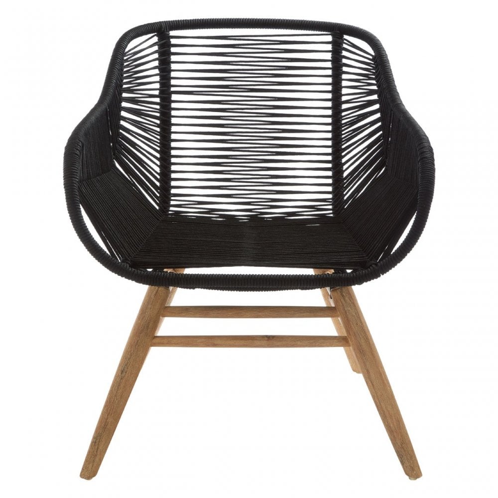 Sisal Black Rope Armchair, Linen Rope, Steel, Wood, Black