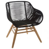 Sisal Black Rope Armchair, Linen Rope, Steel, Wood, Black