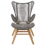 Sisal Grey Rope Lounge Chair & Footstool, Cotton Rope, Steel, Wool, Grey