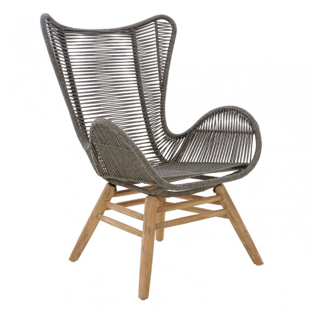 Sisal Grey Rope Lounge Chair & Footstool, Cotton Rope, Steel, Wool, Grey
