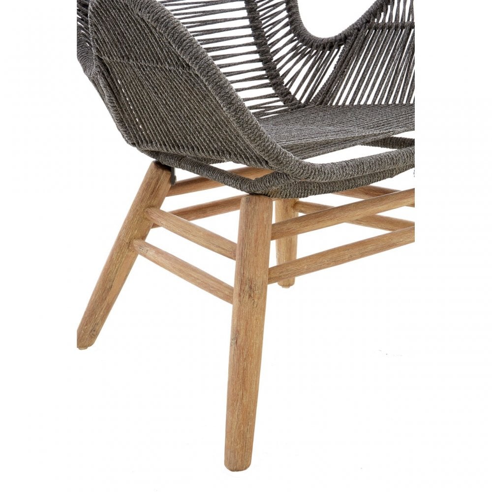 Sisal Grey Rope Lounge Chair & Footstool, Cotton Rope, Steel, Wool, Grey