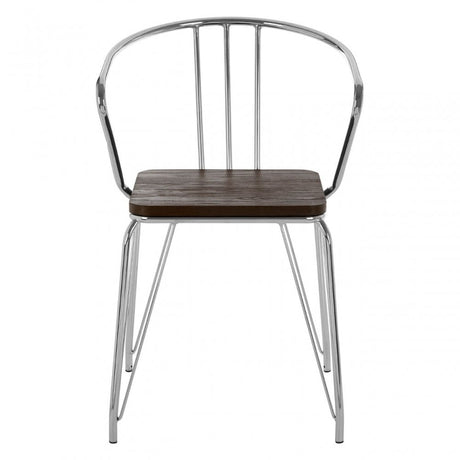 Brock Chrome Metal and Elm Wood Arm Chair, Chromed Elm Wood, Silver