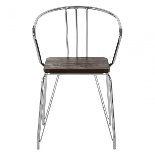 Brock Chrome Metal and Elm Wood Arm Chair, Chromed Elm Wood, Silver