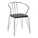 Brock Chrome Metal and Elm Wood Arm Chair, Chromed Elm Wood, Silver