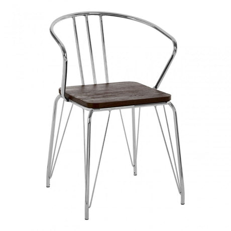 Brock Chrome Metal and Elm Wood Arm Chair, Chromed Elm Wood, Silver