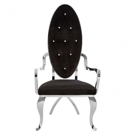 Novara Black Velvet / Silver Baroque Chair, Plywood, Stainless Steel, Black