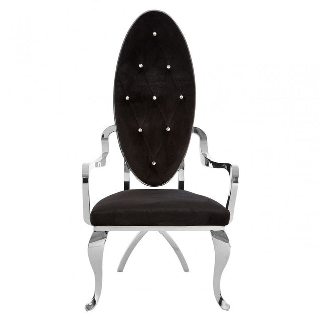 Novara Black Velvet / Silver Baroque Chair, Plywood, Stainless Steel, Black