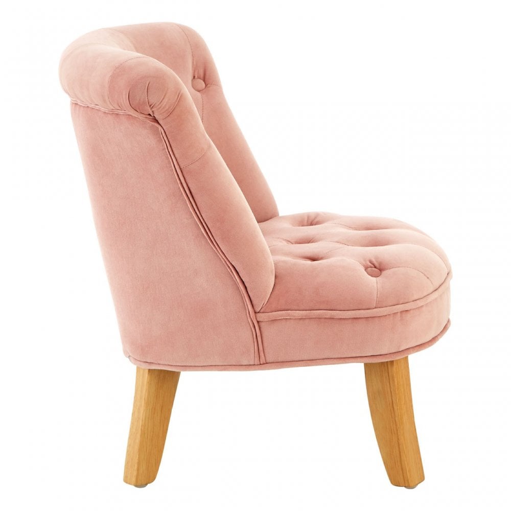 Estelle Kids Armless Pink Chair Plush Velvet and Wood
