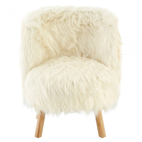 Kids White Shaggy Faux Fur and Wood Chair