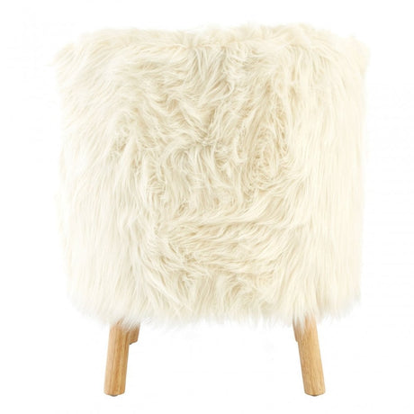 Kids White Shaggy Faux Fur and Wood Chair