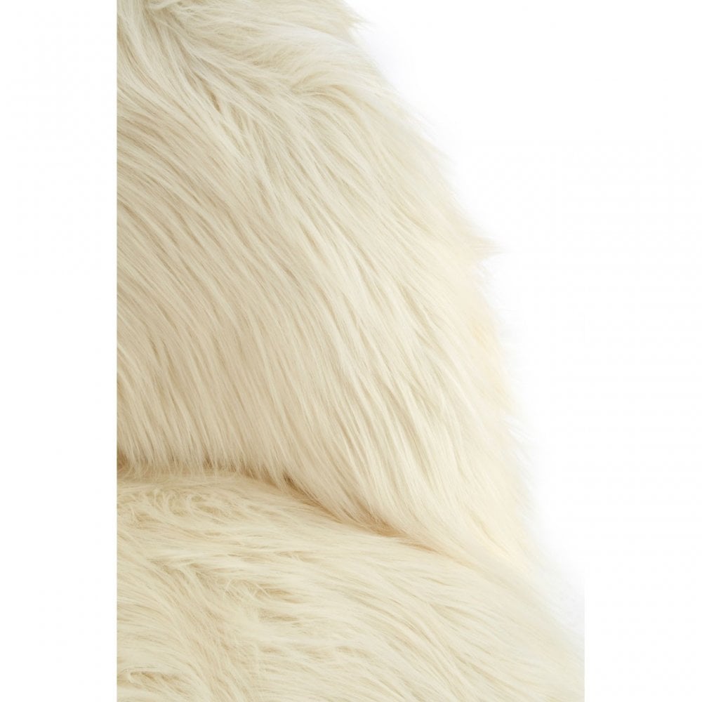 Kids White Shaggy Faux Fur and Wood Chair