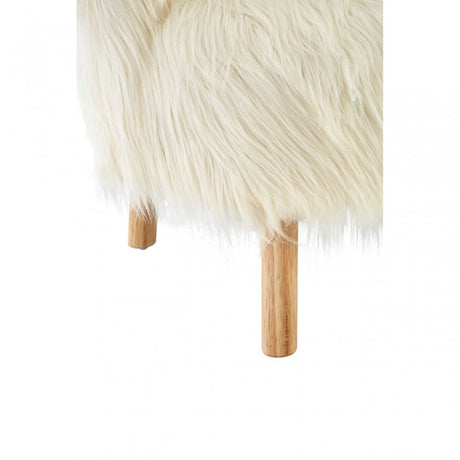 Kids White Shaggy Faux Fur and Wood Chair