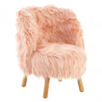 Kids Pink Shaggy Faux Fur and Wood Chair