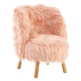 Kids Pink Shaggy Faux Fur and Wood Chair