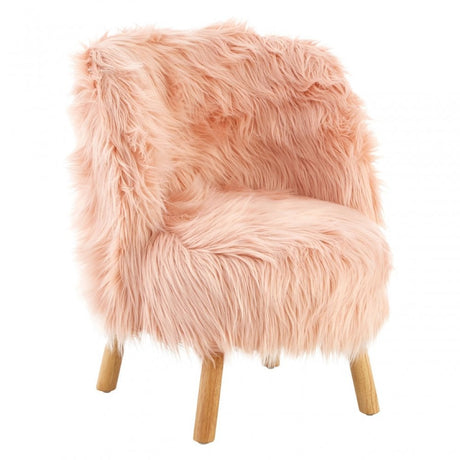 Kids Pink Shaggy Faux Fur and Wood Chair
