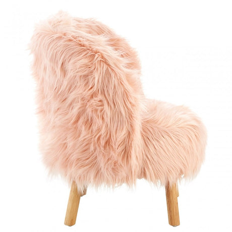 Kids Pink Shaggy Faux Fur and Wood Chair