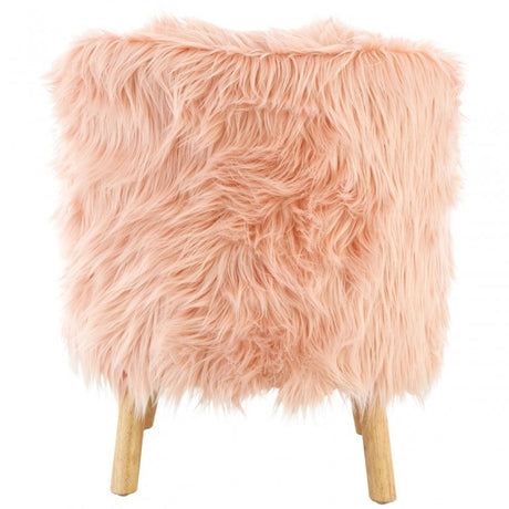 Kids Pink Shaggy Faux Fur and Wood Chair