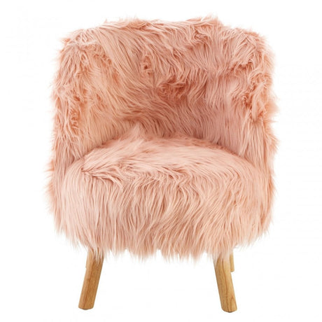 Kids Pink Shaggy Faux Fur and Wood Chair