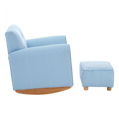 Kids Bedroom Blue & White Fabric Rocking Chair with Footstool