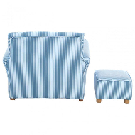 Kids Bedroom Blue & White Fabric Rocking Chair with Footstool