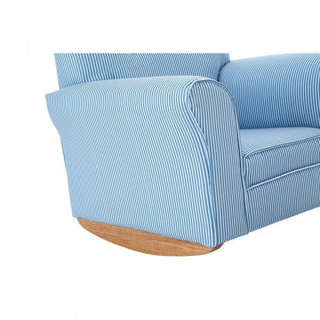 Kids Bedroom Blue & White Fabric Rocking Chair with Footstool