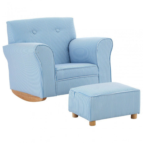 Kids Bedroom Blue & White Fabric Rocking Chair with Footstool