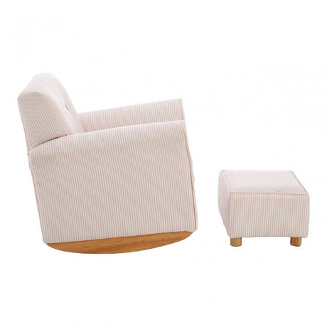 Kids Bedroom Pink & White Fabric Rocking Chair with Footstool