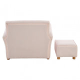 Kids Bedroom Pink & White Fabric Rocking Chair with Footstool