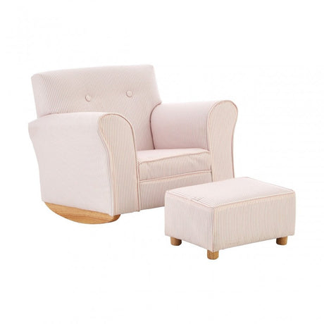 Kids Bedroom Pink & White Fabric Rocking Chair with Footstool