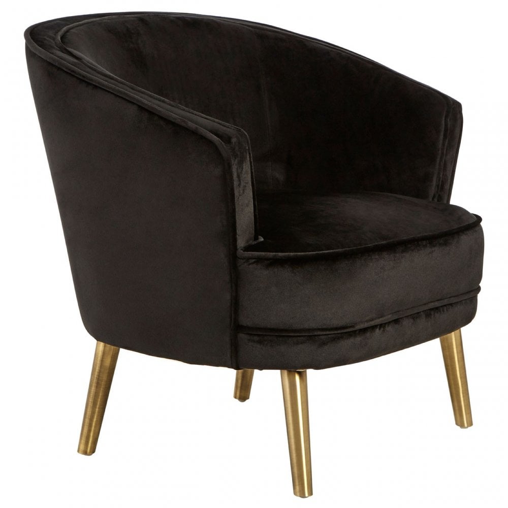 Louxor Black Velvet Round Chair, Pine Wood, Black