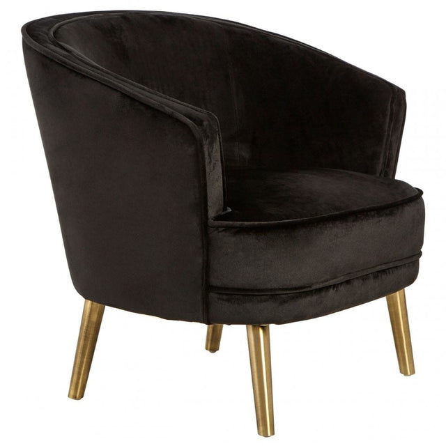 Louxor Black Velvet Round Chair, Pine Wood, Black
