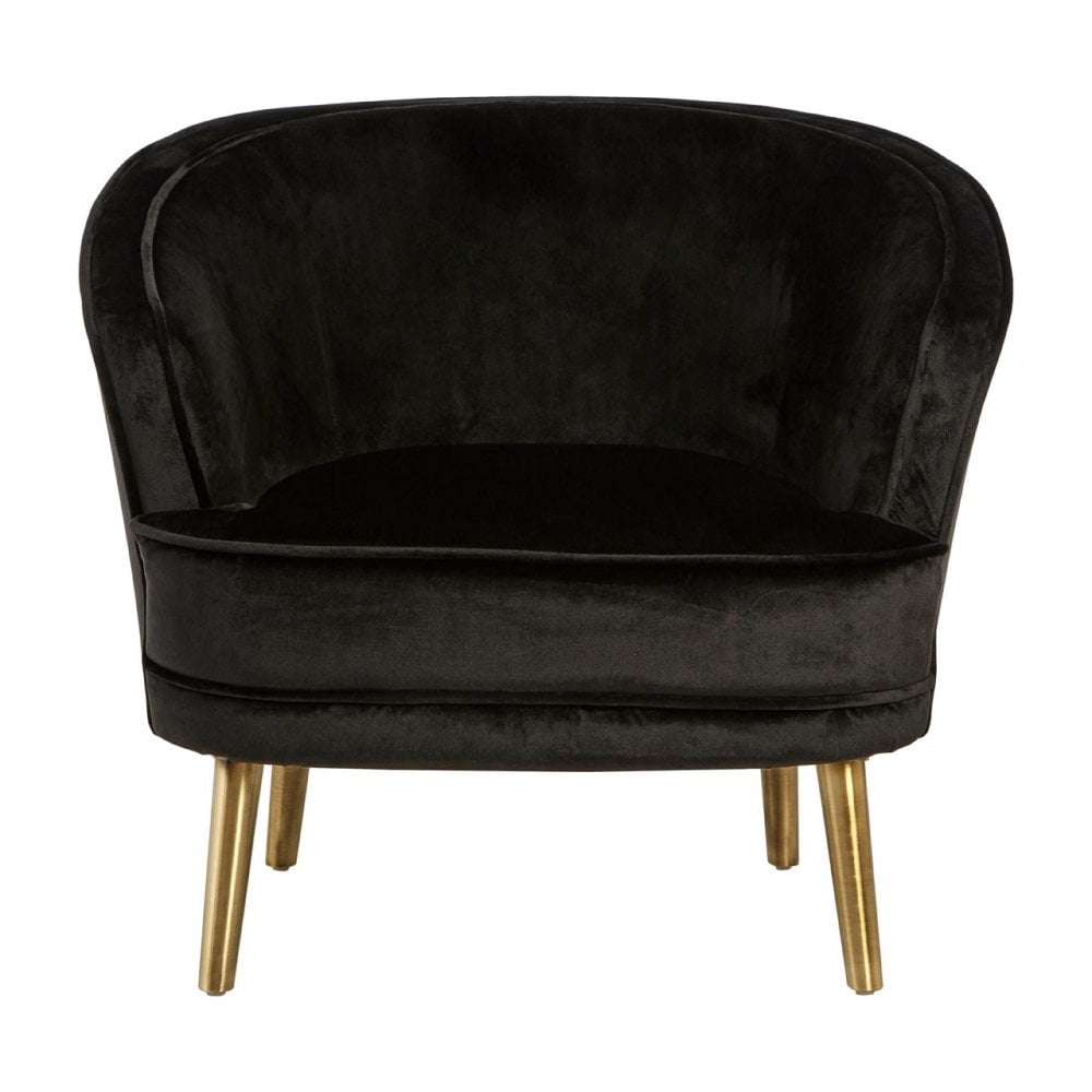 Louxor Black Velvet Round Chair, Pine Wood, Black