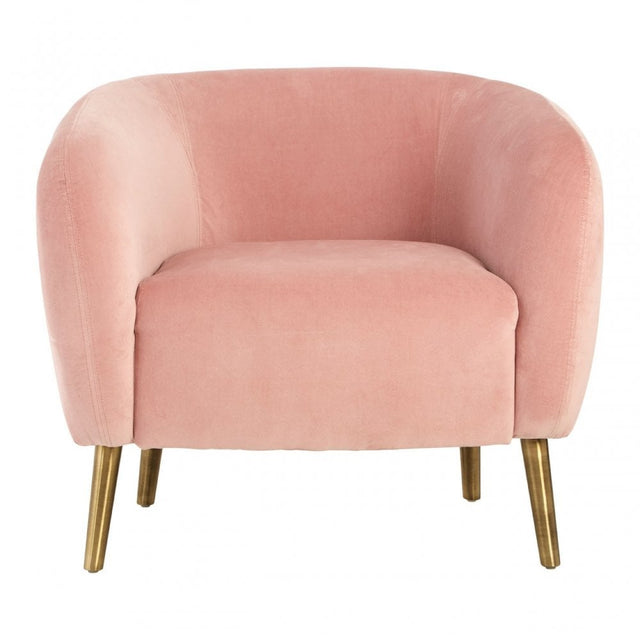 Louxor Pink Velvet Round Armchair, Cotton Velvet, Pine Wood, Pink
