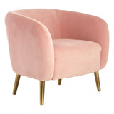 Louxor Pink Velvet Round Armchair, Cotton Velvet, Pine Wood, Pink