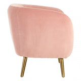 Louxor Pink Velvet Round Armchair, Cotton Velvet, Pine Wood, Pink