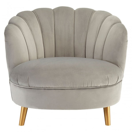 Orlina Grey Velvet Chair with Gold Wood Legs, Birchwood, Foam, Wood, Grey