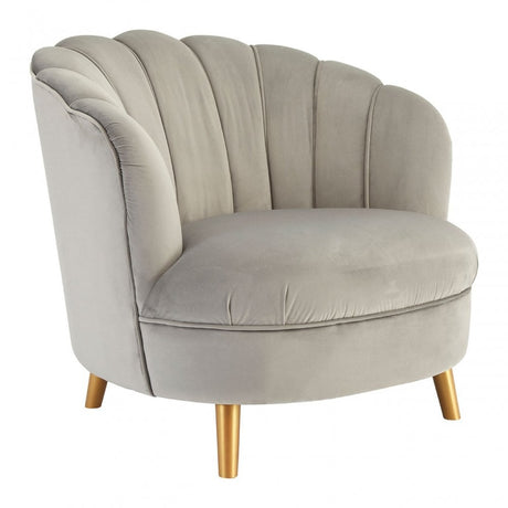 Orlina Grey Velvet Chair with Gold Wood Legs, Birchwood, Foam, Wood, Grey