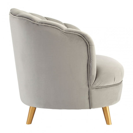 Orlina Grey Velvet Chair with Gold Wood Legs, Birchwood, Foam, Wood, Grey