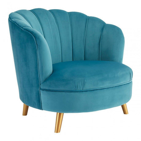 Orlina Blue Velvet Chair with Gold Wood Legs, Birchwood, Foam, Wood, Blue