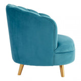 Orlina Blue Velvet Chair with Gold Wood Legs, Birchwood, Foam, Wood, Blue
