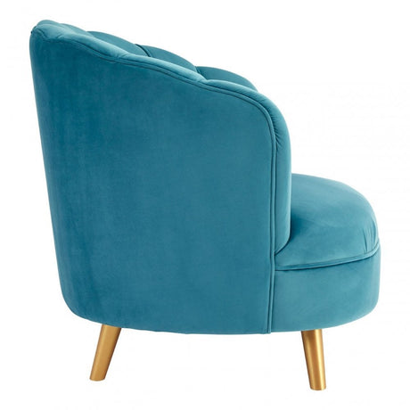 Orlina Blue Velvet Chair with Gold Wood Legs, Birchwood, Foam, Wood, Blue