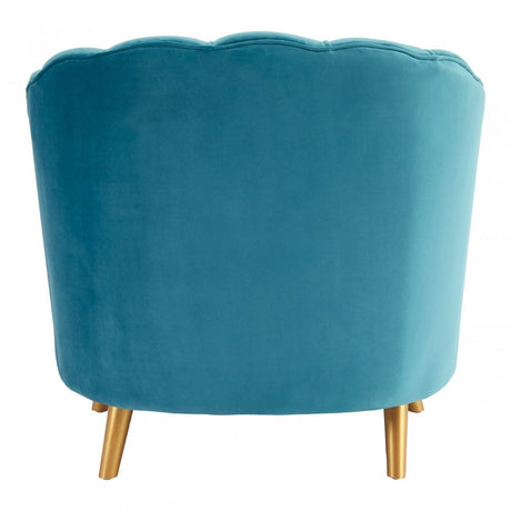Orlina Blue Velvet Chair with Gold Wood Legs, Birchwood, Foam, Wood, Blue